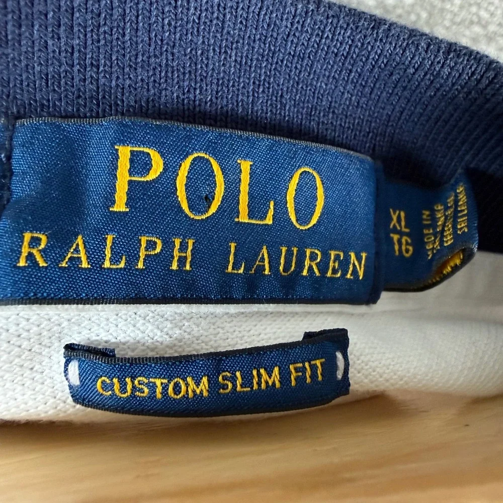 Polo Ralph Lauren Big Pony Crest Polo Shirt Men XL White Custom Slim Fit Striped